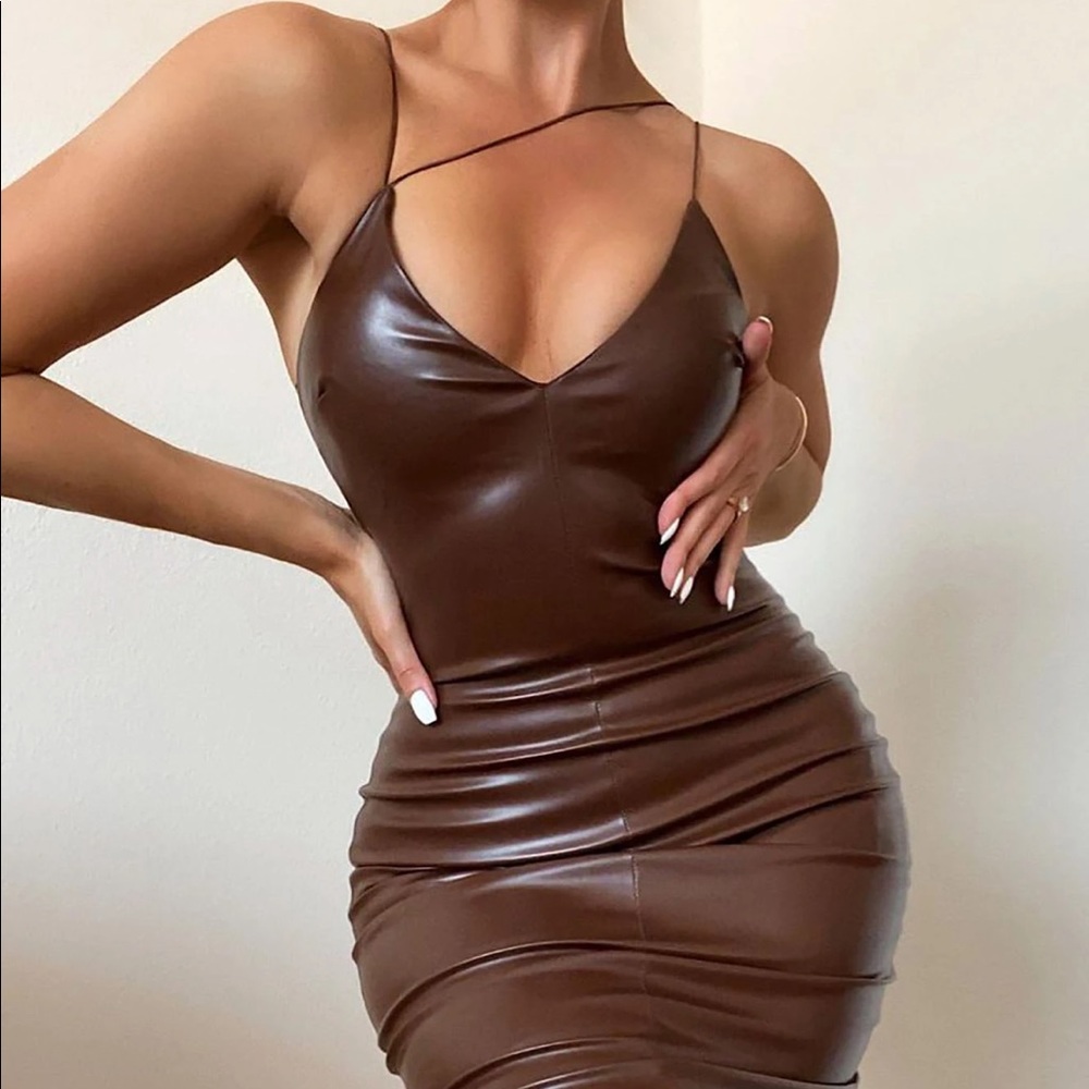 Make it sexy faux leather midi dress